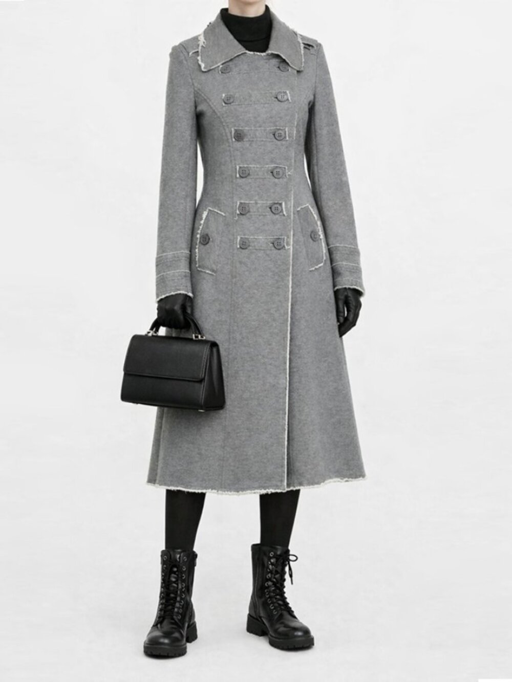G.E.T Raw Edge Double Breasted Military Midi Trench Coat